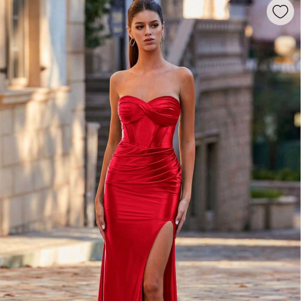 Elegant Red Strapless Prom Dress Stacees